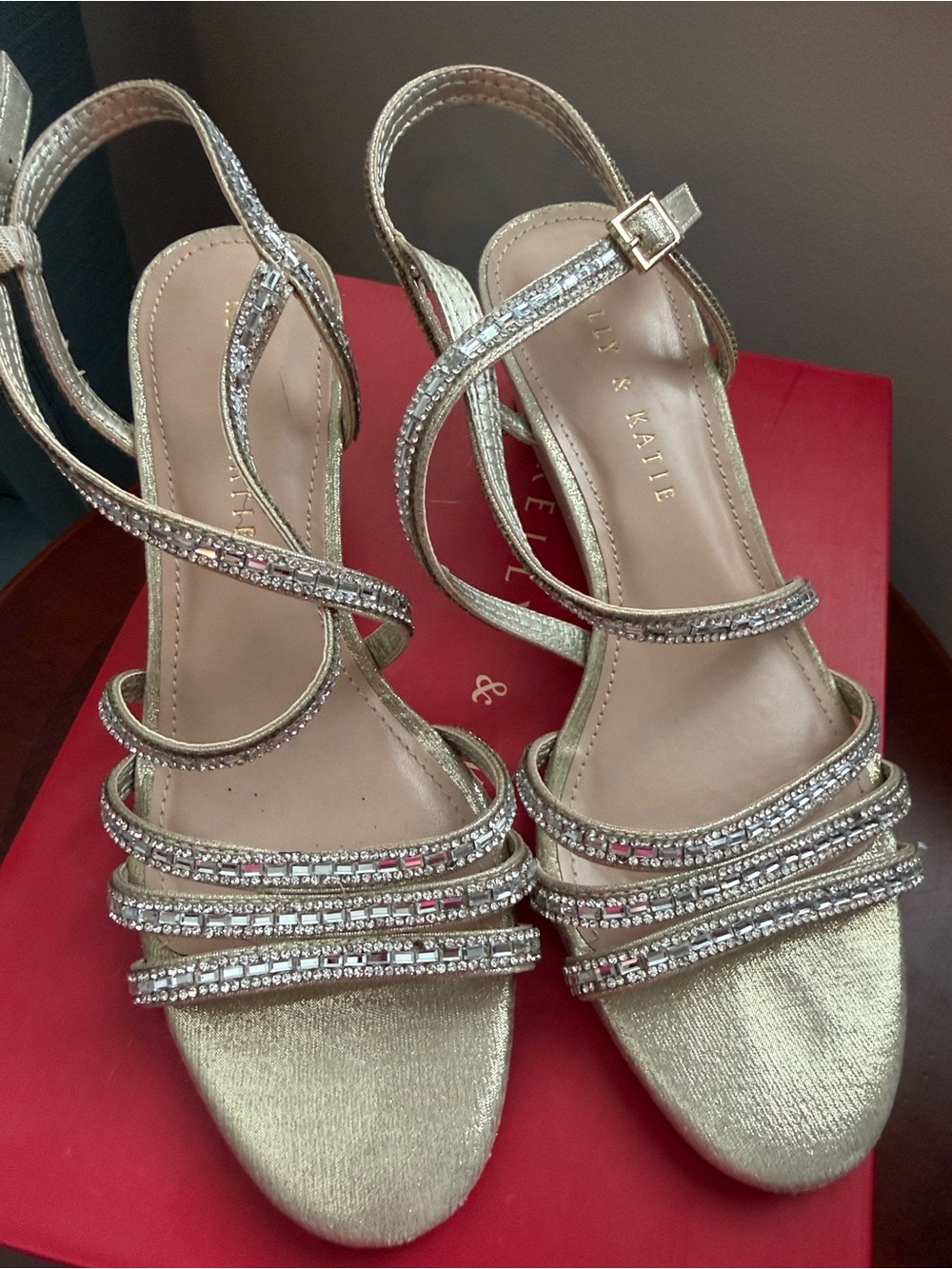 Kelly & Katie Metallic Gold Rhinestone Strappy Sandals
